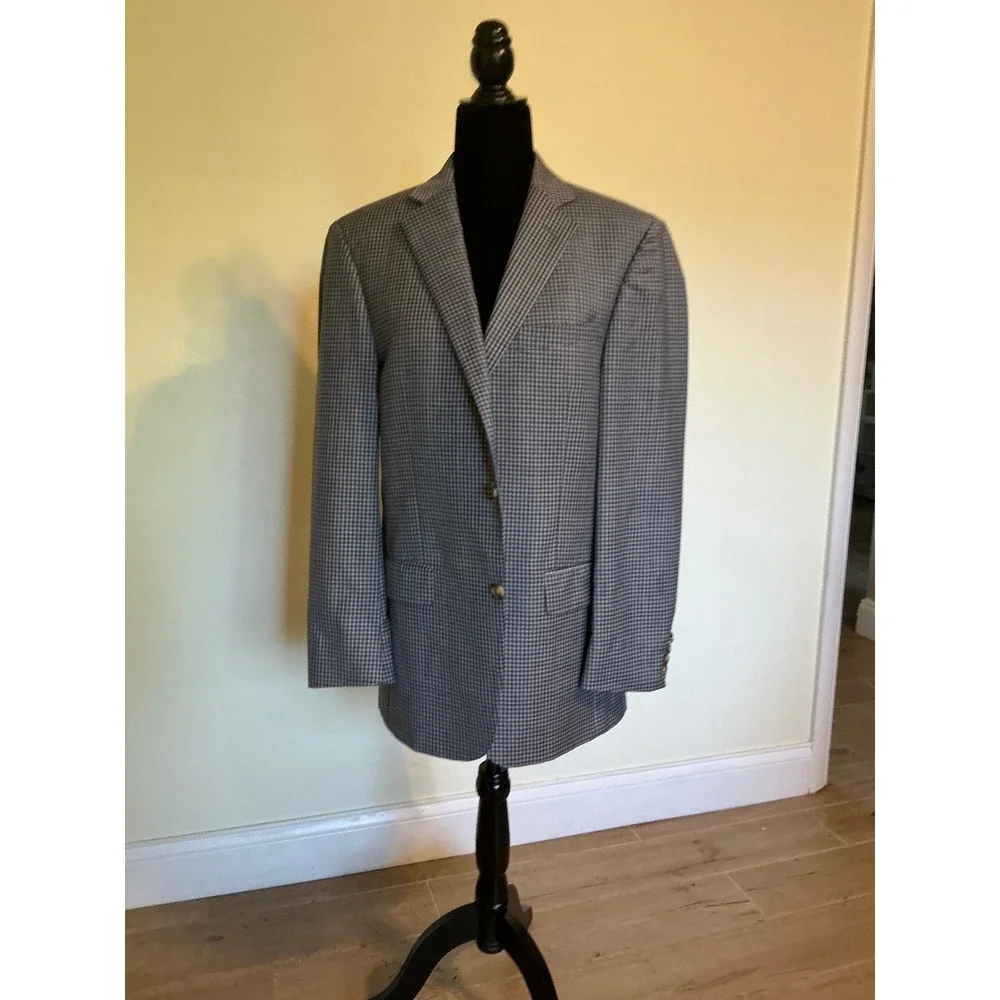 Hart Schaffner Marx Mens Blue Grey Check Sport Coat Blazer Made in USA 42R